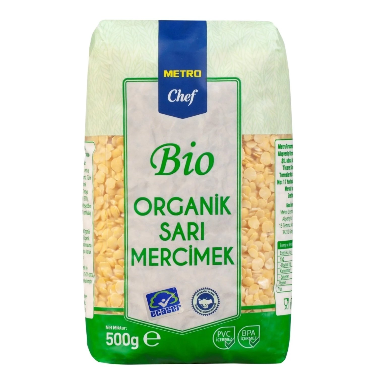 Metro Chef Bio Organik Sari Mercimek 500g