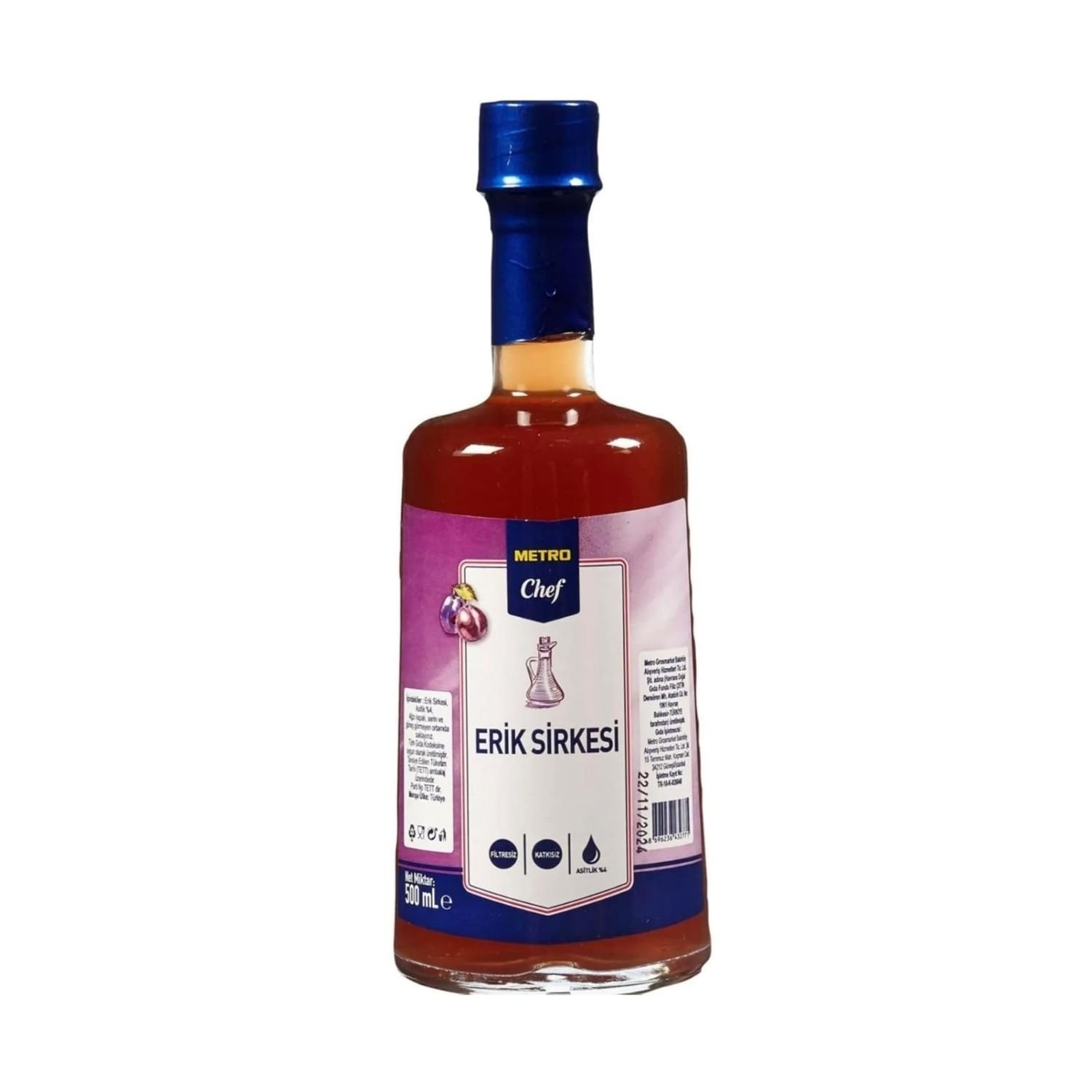 Metro Chef Meyve Sirkesi, Katkısız, Filtresiz (500 ml, Erik)
