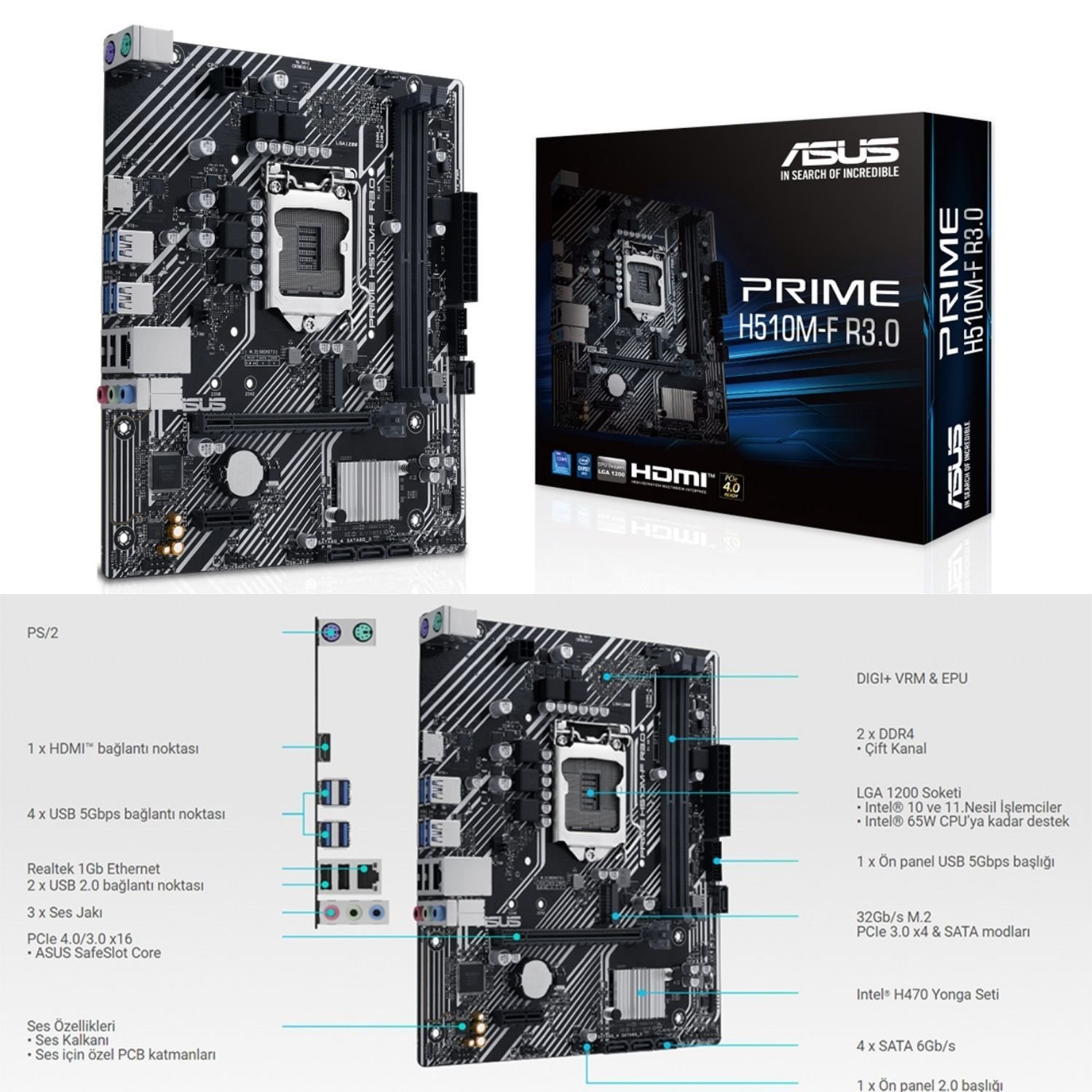 Asus Prime H510M-F R3.0 Intel H470 3200 MHz DDR4 Soket 1200 Micro ATX Anakart