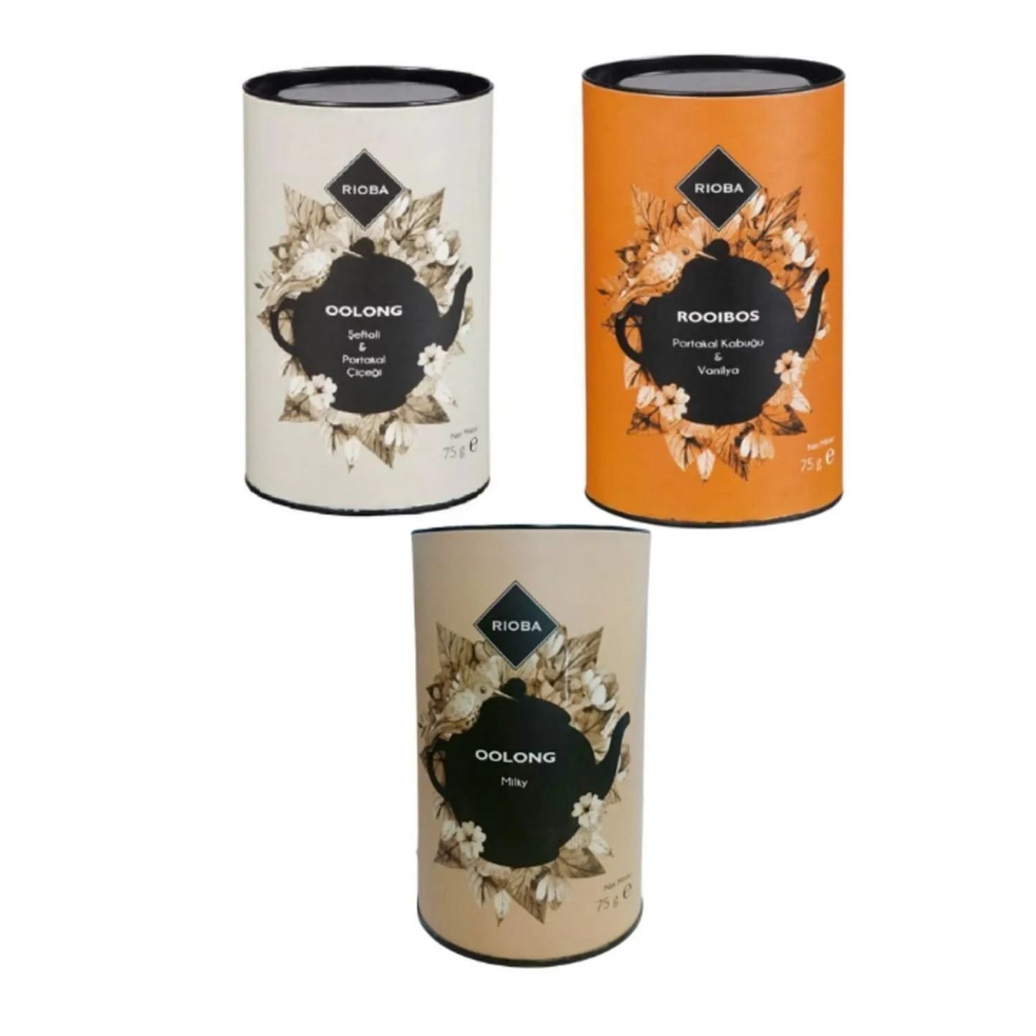 Rioba 3LÜ SET RIOBA Portakal Kabuğu&Vanilya Çay VE Şeftali&portakal Çiçeği Bitki Çayı VE MİLKY ÇAY