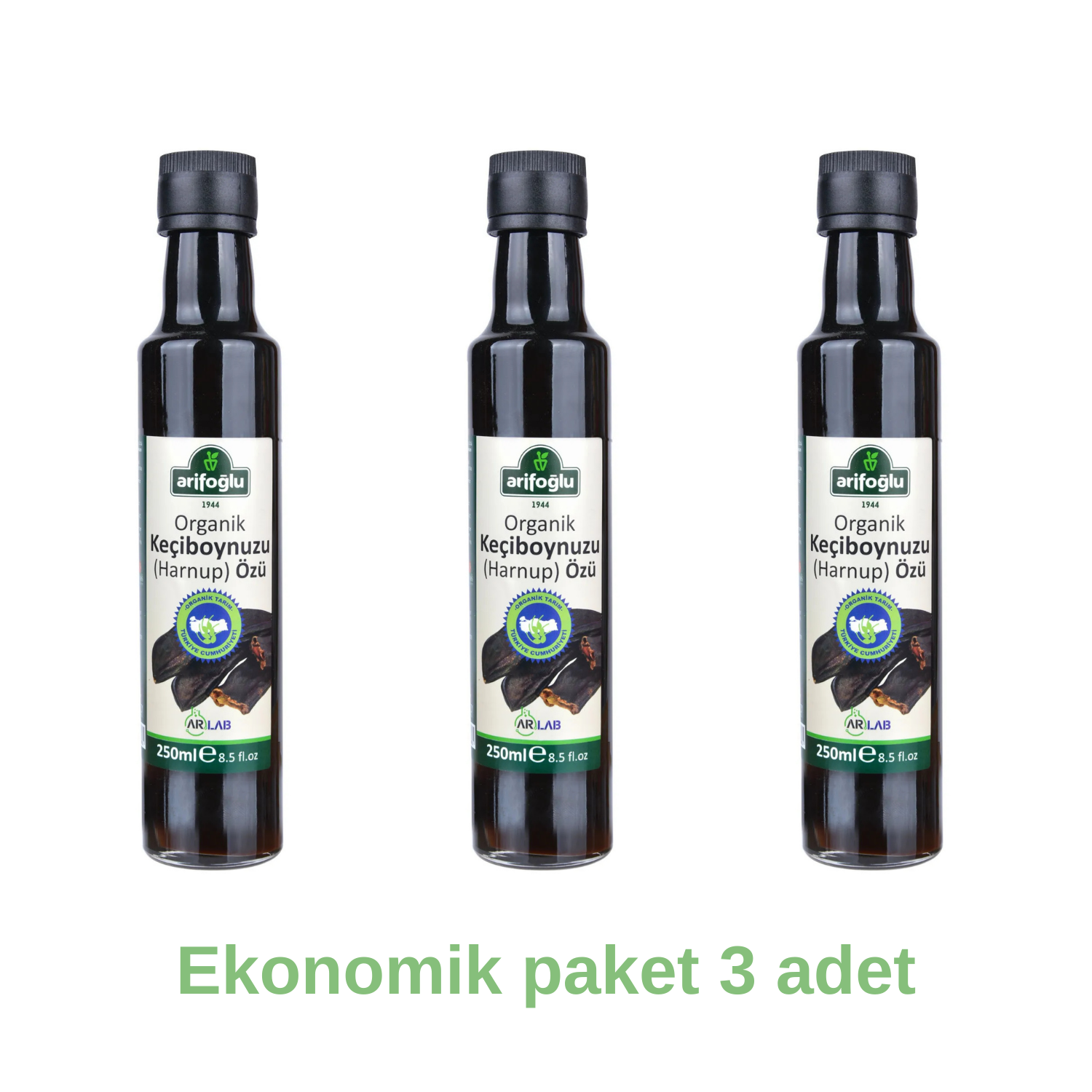 Arifoğlu Organik Keçiboynuzu (Harnup) Özü 250ml Ekonomik Paket 3 Adet