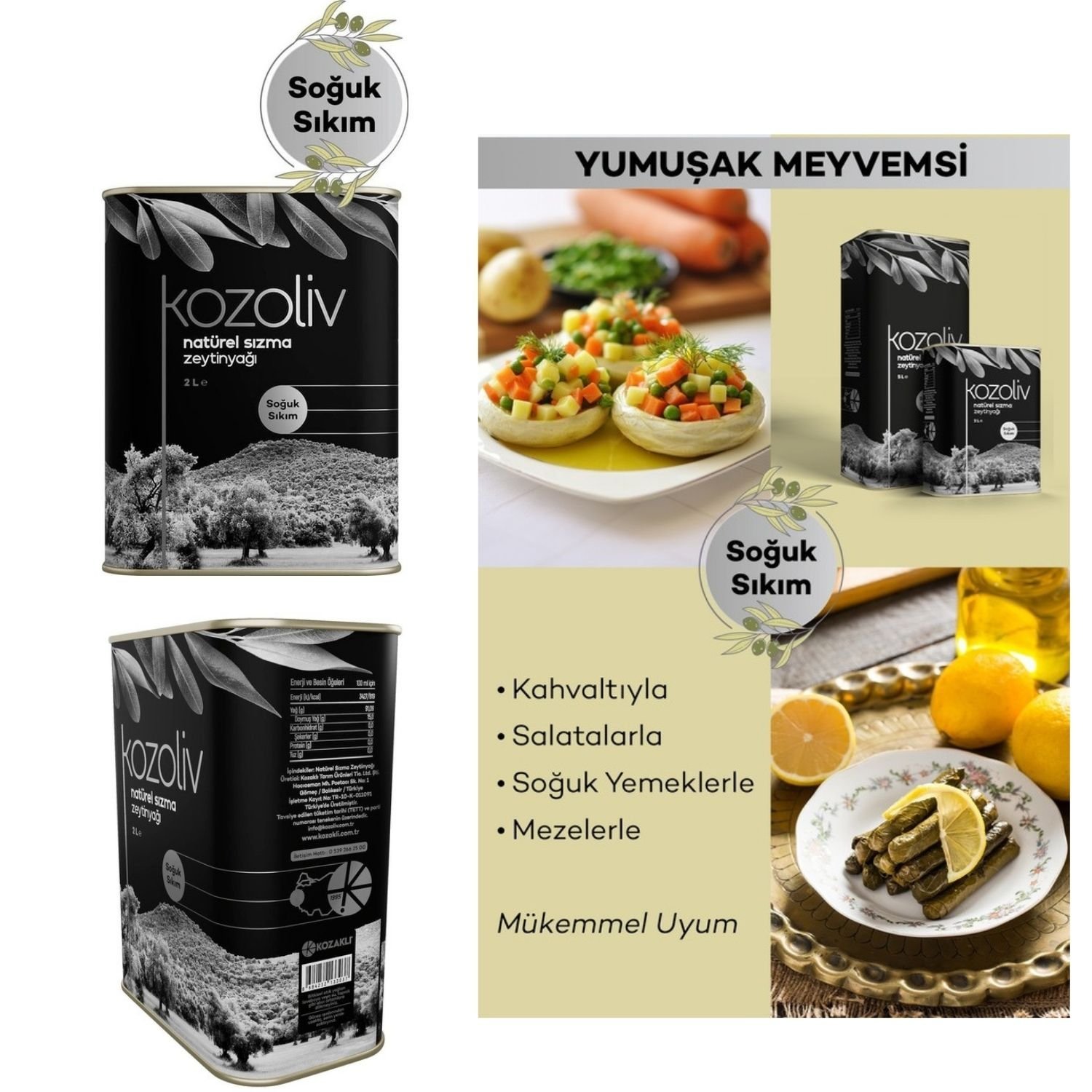 Kozoliv Soğuk Sıkım Naturel Sızma Zeytinyağı Teneke 2 L