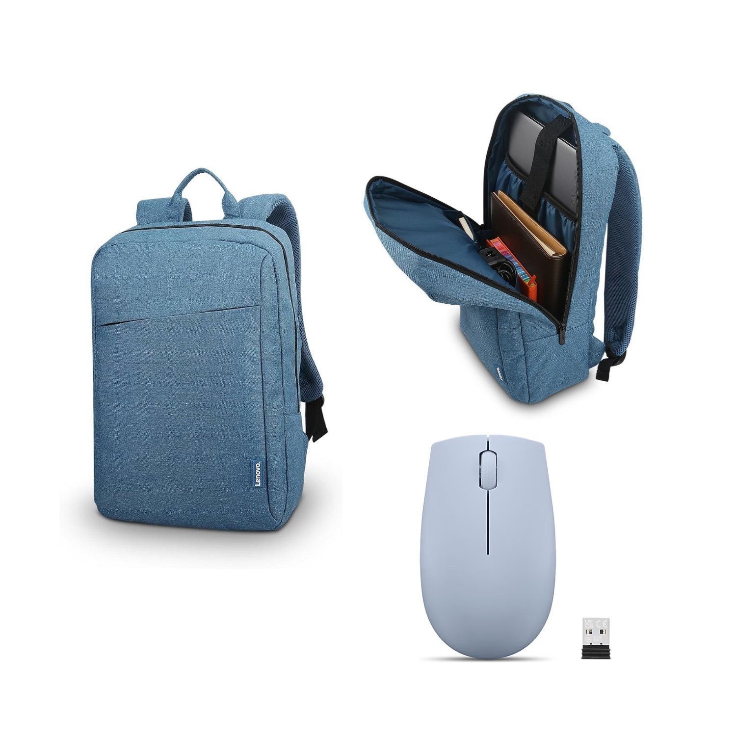 Lenovo 300 Kablosuz Bulut Mavisi Mouse+Lenovo 15.6 B210 Notebook Sırt Çantası Mavi